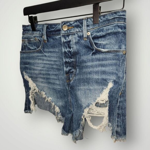 Good American Women's Momb Shell Denim Cut Off Distressed Blue Jean Shorts 2 26 - Picture 5 of 12